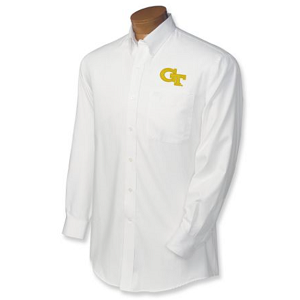 Georgia Tech Yellow Jackets B&T LS Nailshead Sport Shirt - White